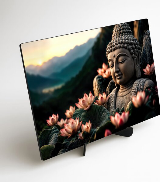 DUBLEZ | Dřevěný nástěnný obraz - Buddha s lotosem | UV tisk, Premium