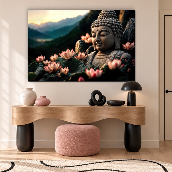 DUBLEZ | Dřevěný nástěnný obraz - Buddha s lotosem | UV tisk, Premium