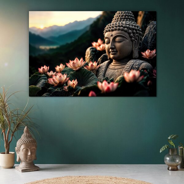 DUBLEZ | Dřevěný nástěnný obraz - Buddha s lotosem | UV tisk, Premium