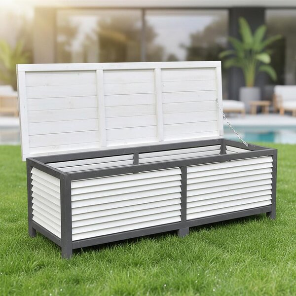 Mucola box na poltáe devný box na poltáe box na poltáe 140 cm zahradní box zahradní truhla truhla na poltáe úloný box - edý / bílý