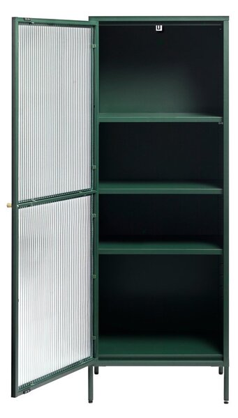 Zelená kovová vitrína Unique Furniture Bronco, výška 160 cm