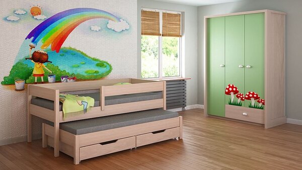 Dětská postel + matrace pěnová - Junior - 140x70cm - Bělený dub