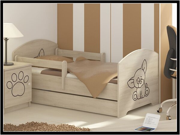 Dětská postel Čivava 140x70 cm - 1x krátká + 1x dlouhá zábrana bez šuplíku - Přírodní