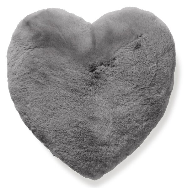 Skinnwille Home Collection Polštář Srdce Fluffy Grey, umělá kožešina, šedý, 45x45 cm