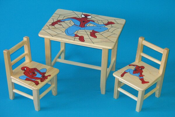 Dětský dřevěný stůl se židlemi Spider Man - 51x40 cm