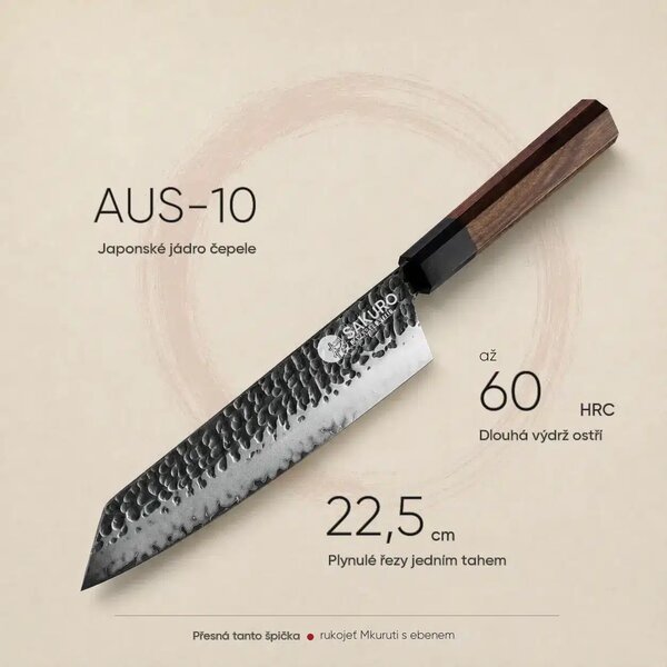 Kuchyňský nůž kiritsuke z japonské oceli SaKuRo Eben 22,5 cm