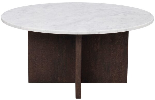Bílý mramorový konferenční stolek ROWICO BROOKSVILLE 90 cm s hnědou podnoží