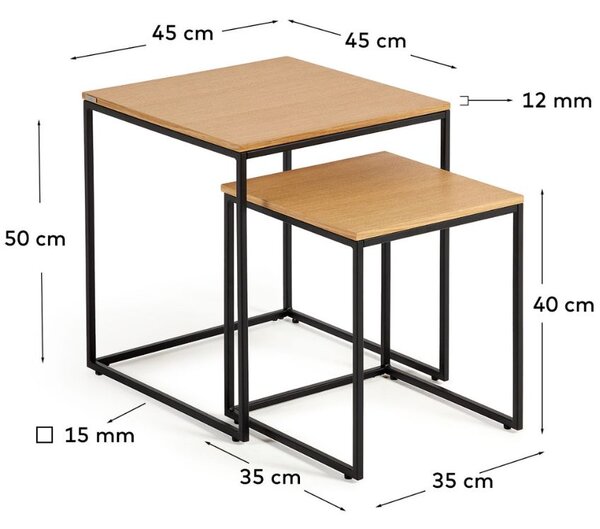Set dvou dubových odkládacích stolků Kave Home Yoana 35x35/ 45x45 cm