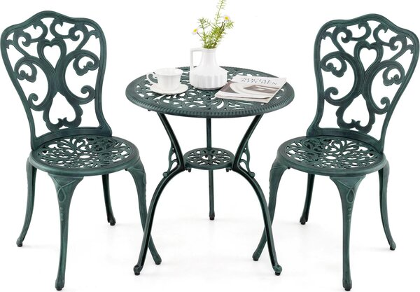 KOMFOTTEU 3 KS Sada zahradního nábytku, bistro set z litého hliníku odolný proti povtrnostním vlivm, bistro stl se 2 idlemi a otvorem na sluneník, zahradní set na sezení na balkon, terasu, terasu (zelený)