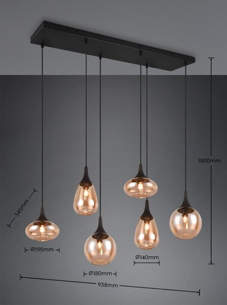 TRIO 317000613 LUMINA závěsné svítidlo 6xE14 černá matná, jantarová
