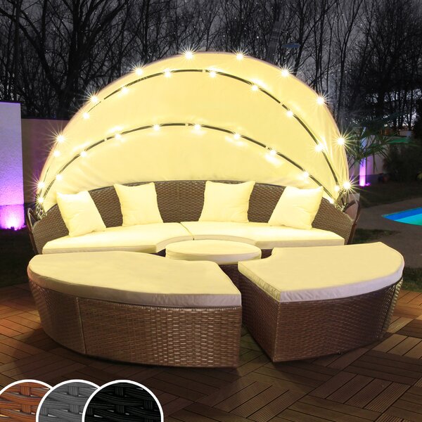 LED - Sun Island Ratan Lounge Zahradní lehátko Polyratanová sedací souprava Lounger Island 180cm vetn potahu
