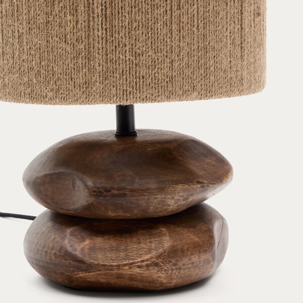 Tmavá dřevěná stolní lampa Kave Home Kor