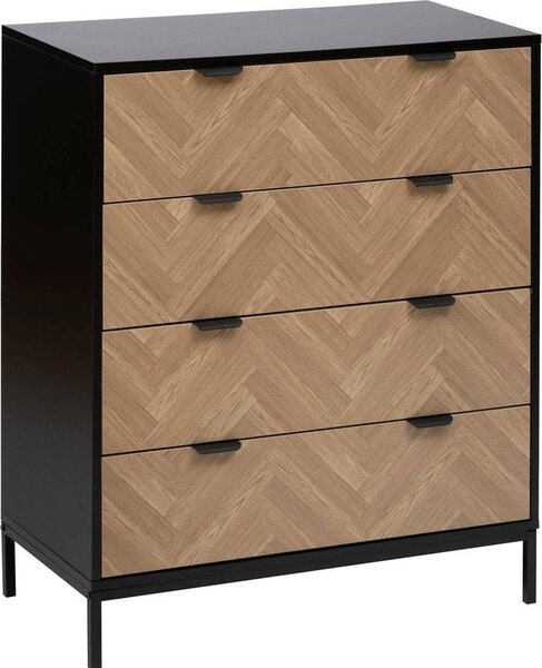 5 five simply smart - Komoda "chevrons" 4 zásuvky vzhled borovicového deva pírodní a erná 95x80cm