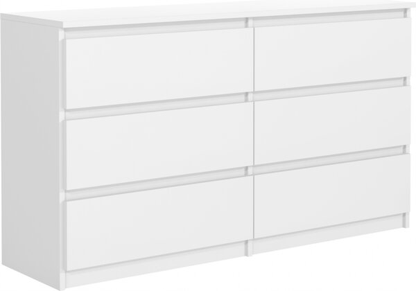 Komoda 6 140 cm - se 6 zásuvkami v matné bílé barv / rzné barvy a velikosti