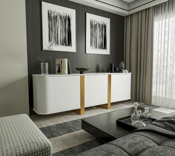 BDW, komoda se 3 dvíky, styl glamour, 190x78 cm, kamenný píborník