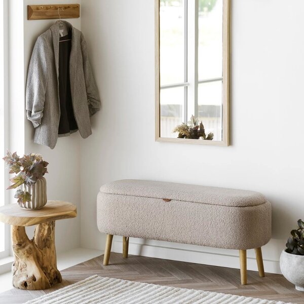 -25 % Dny MOMENTI– Nordic Living Béžová bouclé lavice Harlov 95 cm