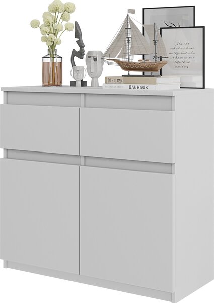 FURNICA - NOAH - Komoda se 2 zásuvkami a 2 dvíky - bílá matná V75cm 80cm H35cm