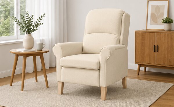 Křeslo relaxační, odpočinkové, ušák, dřevo/textil, 101x95x75 cm, přírodní/krémová, Dekorino KR20260040