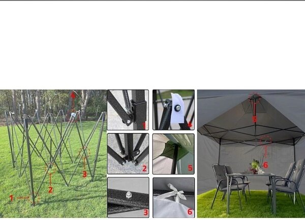 Skládací zahradní altán 3 × 3 m se 4 stěnami – šedý