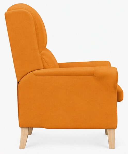 Relaxační křeslo, odpočinkové, ušák, dřevo/textil, 101x95x75 cm, přírodní/oranžovožlutá, Dekorino KR20260042