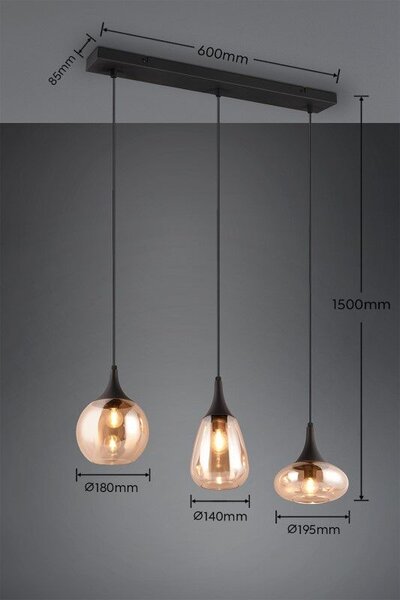 TRIO 317000313 LUMINA závěsné svítidlo 3xE14 černá matná, jantarová