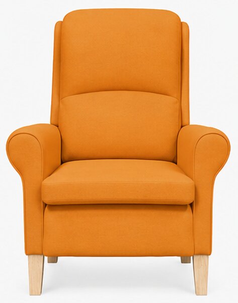 Relaxační křeslo, odpočinkové, ušák, dřevo/textil, 101x95x75 cm, přírodní/oranžovožlutá, Dekorino KR20260042