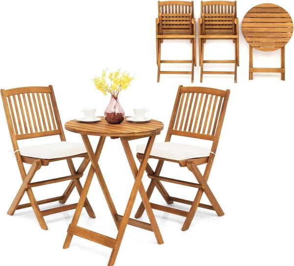 KOMFOTTEU 3-dílný balkonový nábytek, skládací balkonový set, zahradní nábytek s 1 stolem a 2 idlemi, sedací souprava se 2 poltái, bistro set na balkon, zahradu (béové poltáe)