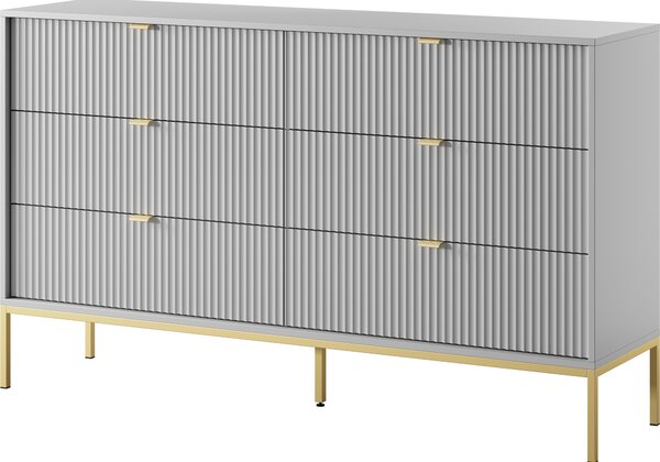 Komoda: 6 zásuvek, edá, zlaté nohy, 154 x 39 x 83 cm