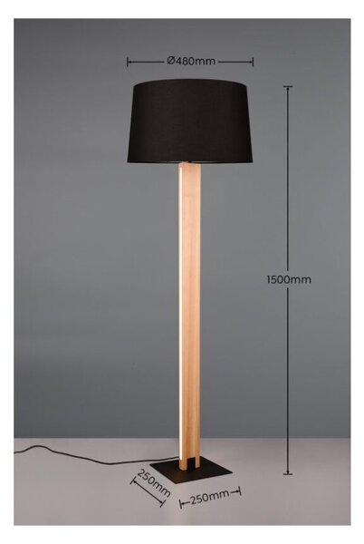 TRIO 447610232 RAHUL dotyková stojací lampa V1500mm 1xE27, LED 10W/1200lm 3000K černá matná, dřevo ON/OFF