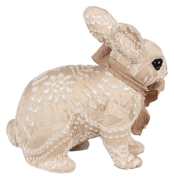 Béžová dekorace králíček s výšivkou a mašlí Fancy - 26*15*23 cm - Clayre & Eef