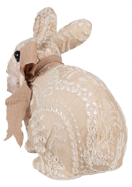 Béžová dekorace králíček s výšivkou a mašlí Fancy - 26*15*23 cm - Clayre & Eef