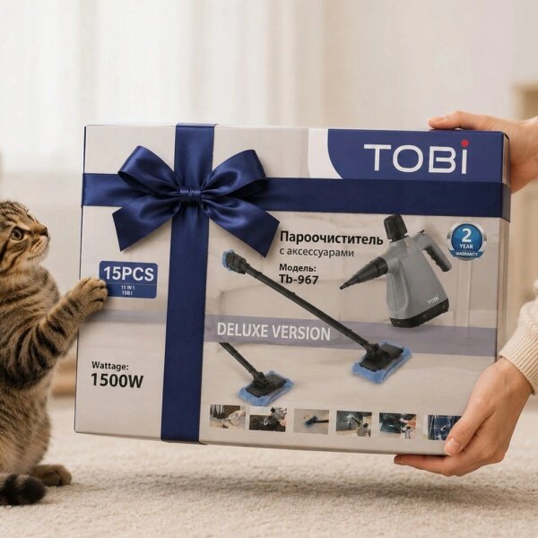 Tobi Multifunkční parní čistič a mop 2v1 - 1500 W, 3 bar