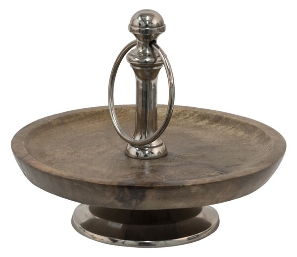 Dreveno-kovový servírovací 1-poschodový etažér Woodd - Ø21*17 cm - Clayre & Eef