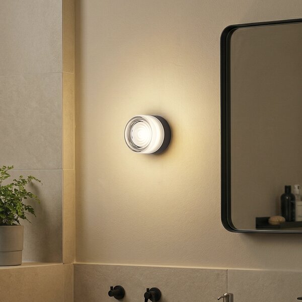 Designová nástěnná lampa černá s opálovým sklem IP44 - Michele