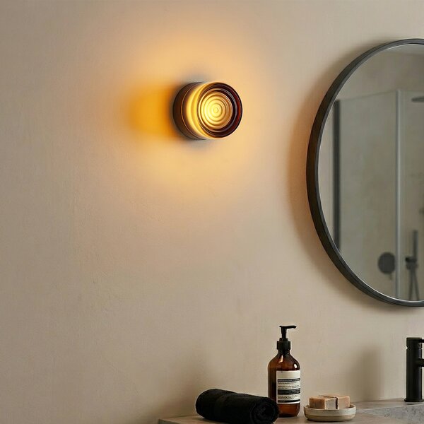 Designová nástěnná lampa tmavě bronzová s jantarovým sklem IP44 - Michele