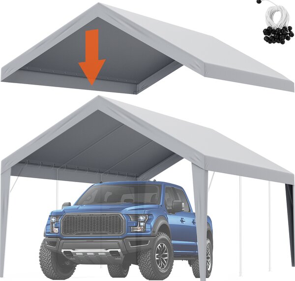 VEVOR garáový stan, 3,6 x 6 m, garáový stení stan, krycí plachta, nepromokavá a chránná proti UV záení, snadná montá pomocí napínacích popruh, edá barva (pouze stení kryt, rám není souástí dodávky)