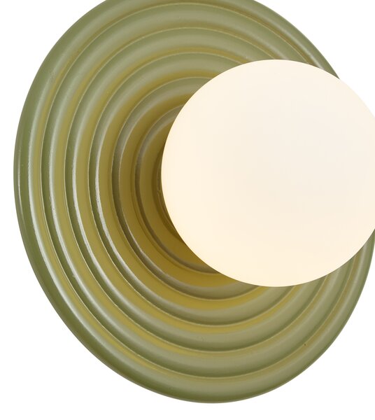 Retro nástěnná lampa zelená s kulatým opálovým sklem 20cm IP44 - Lila