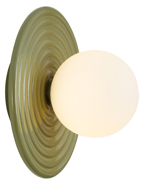 Retro nástěnná lampa zelená s kulatým opálovým sklem 20cm IP44 - Lila