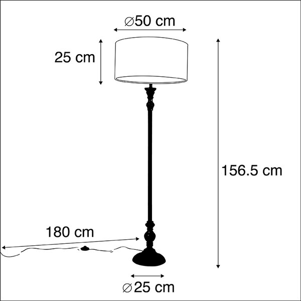 Stojací lampa černá s sametovým stínítkem Peacock Gold 50 cm - Classico