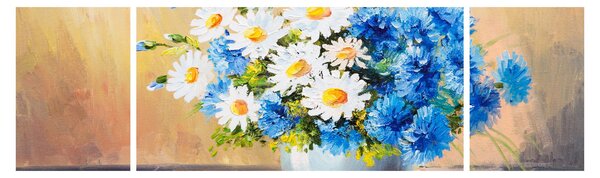 Malovaný obraz vázy květin (170x50 cm)