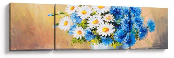 Malovaný obraz vázy květin (170x50 cm)
