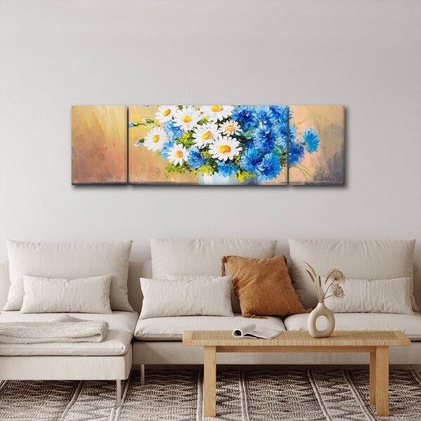 Malovaný obraz vázy květin (170x50 cm)