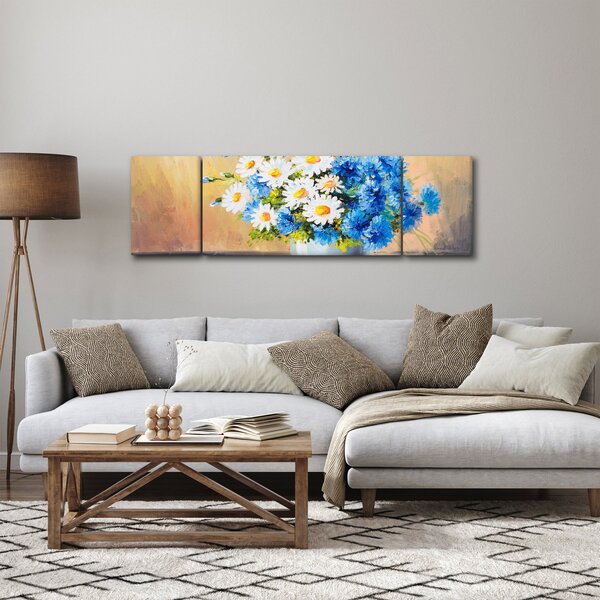 Malovaný obraz vázy květin (170x50 cm)
