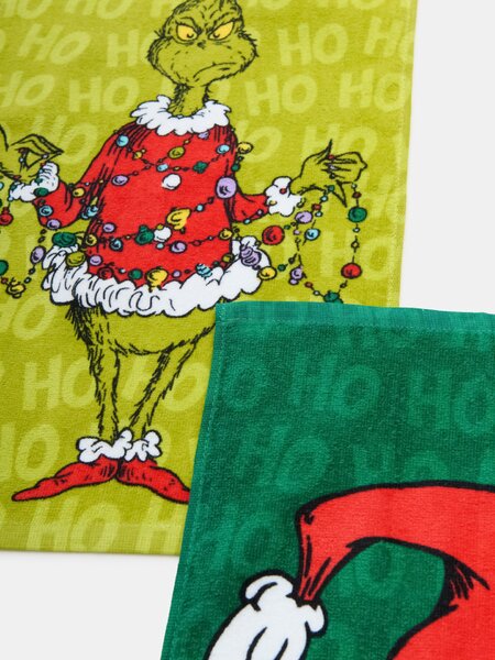 Sinsay - Sada bavlněných dětských ručníků na ruce s vánočním motivem 2 pack Grinch - zelená