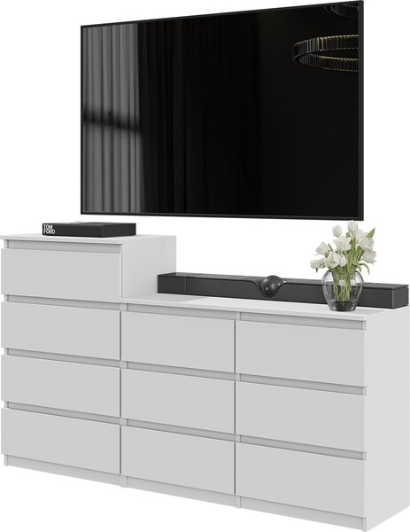 FURNICA - GABRIEL - Komoda s 10 zásuvkami (6+4) - bílá matná V92/70cm B160cm D33cm