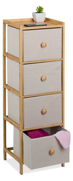 Komoda Relaxdays, rozmry: 94 x 31 x 30 cm, 4 látkové zásuvky, pedsí, lonice, úzká komoda, béová/pírodní