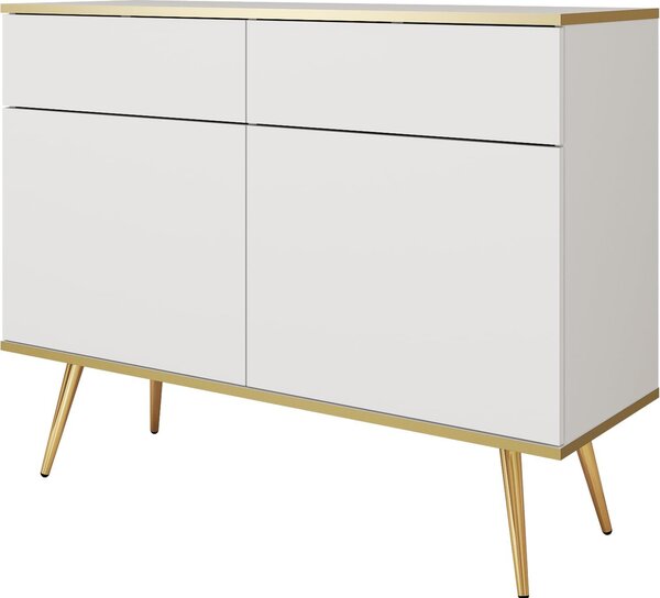 Komoda Banff KSZ107 - bílá - zlaté nohy - 2 zásuvky - íka 107 cm, výka 85 cm, hloubka 39 cm