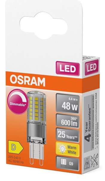 Stmívatelná LED žárovka 4.4W G9 PIN, teplá bílá
