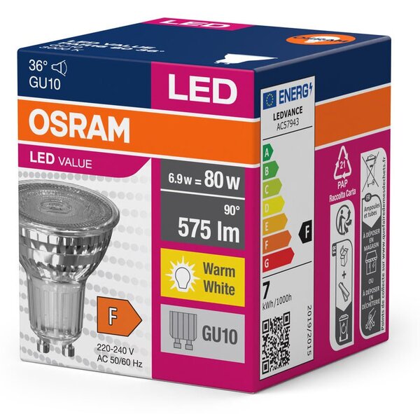 LED bodovka GU10 6.9 W 575 lm PAR16 VALUE, teplá bílá