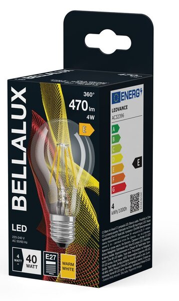 Průhledná LED žárovka E27 4W CLASSIC A, teplá bílá